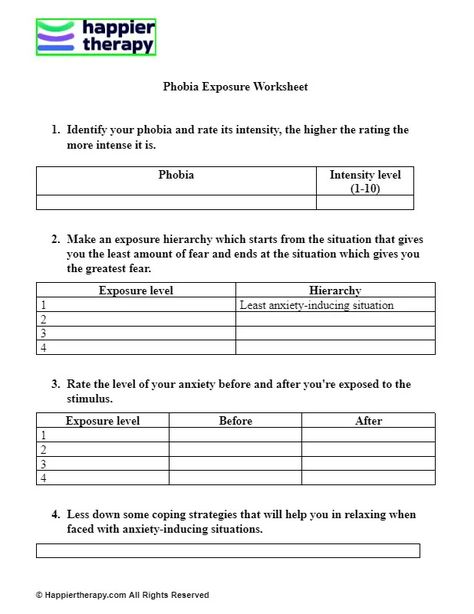 The Phobia Exposure Worksheet is based upon the concepts of Systematic Desensitization which is a part of exposure therapy. Exposure Therapy Worksheets, Systematic Desensitization, Schema Therapy, General Psychology, Big Five Personality Traits, Phd Psychology, Anger Management Worksheets, Exposure Therapy, Scientific Journal