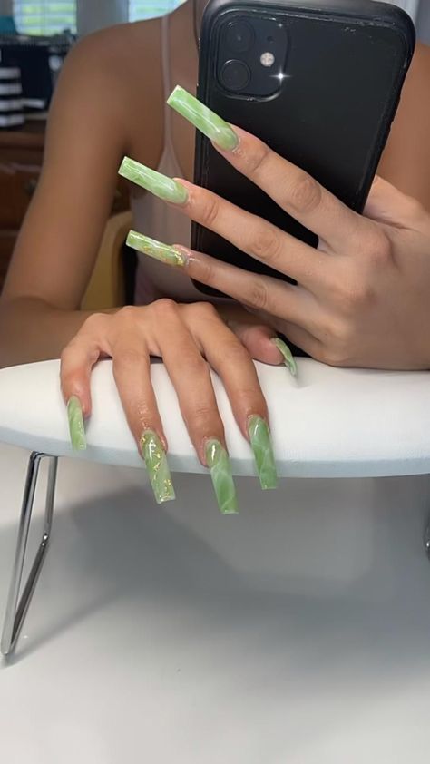 Marble Long Nails, Jade Nails, Green Acrylic Nails, Tapered Square Nails, Drip Nails, Nails Green, Nail Room, Short Square Acrylic Nails, Long Acrylic Nails Coffin