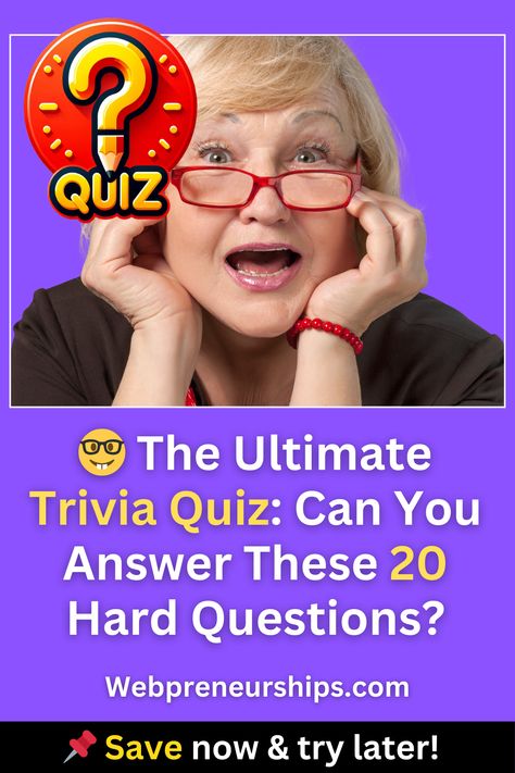 Most people fail this general knowledge test! Click the pin to see if you can answer all 20 questions correctly! Save this challenge! 🧩
*********** Webpreneurships Quiz | Buzzfeed Quiz | Playbuzz Quiz | Hard Trivia | Fun Quiz | Knowledge Test | Brain Quiz | General Knowledge | IQ Challenge | Trivia Game General Knowledge Test, Anime Quizzes, Brain Quiz, Math Quizzes, Calculator Words, Movie Quizzes, Quiz Buzzfeed, Harry Potter Quizzes, Knowledge Test