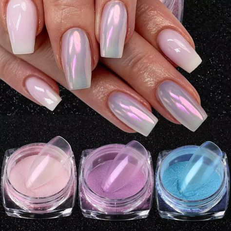 Chrome Nail Colors, Diy Nails Tutorial, Mermaid Mirror, Cheap Nail Art, Aurora Nails, Holo Nails, Chrome Nail Art, Wow Nails, Chrome Nail