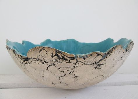 Turquoise Bowl, Ceramic Mixing Bowls, Handmade Ceramic Bowl, Unique Bowls, Rustic Pottery, Keramik Design, Like A Rock, Slab Pottery, Hand Built Pottery