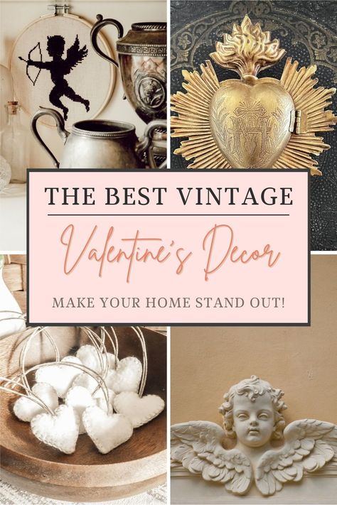 Discover charming vintage-inspired decor ideas to infuse your home with timeless romance this Valentine's Day. Dive into nostalgia now! #vintagevalentinedecor #romanticdecorideas Valentine’s Day Decor Mantel, Vintage Valentines Tablescape, Valentines Decorating Ideas For The Home, Valentine Mantle Decorating Ideas, Valentines Day Aesthetic Decor, Valentine Mantel Decorating Ideas, Vintage Valentine Decor Ideas, Victorian Valentines Decorations, Moody Valentines Day Decor