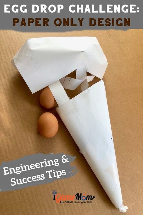 Egg drop challenge paper only design with parachute idea. Engineering design process chart free download and design tips explained in physics. Great outdoor STEM activity for all ages. Stem Egg Drop Challenge, Egg Drop Challenge Ideas, Egg Parachute, Egg Drop Project, Parachute Design, Outdoor Learning Activities, Steam Learning, Engineering Design Process, Egg Drop