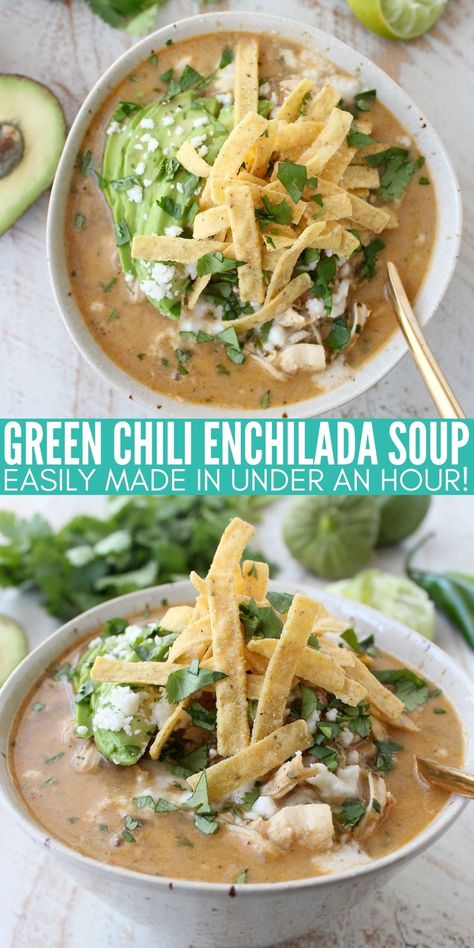 Green Chili Chicken Enchilada Soup, Chili Chicken Enchilada Soup, Gluten Free Chicken Soup, Green Chili Chicken Soup, Chili's Chicken Enchilada Soup, Hatch Green Chili Recipe, Green Chili Soup, Hatch Chili Recipes, Green Chili Chicken Enchiladas