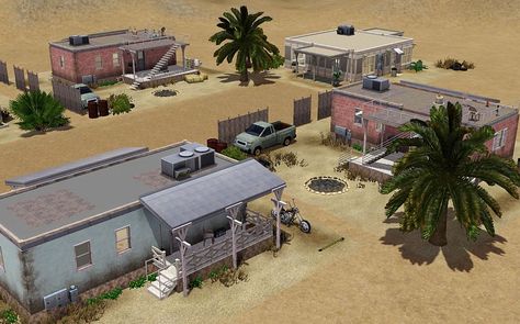 Three Sandy Shores trailer park shacks recreated from GTA 5 Sims 3 Worlds, Upholstered Wall Panels, The Sims 4 Packs, Sims 4 House Design, Sims Building, Sims House Design, Sandy Shores, Trailer Home, Minecraft Architecture