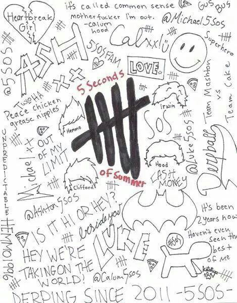 5sos Drawing, Lyric Drawings, 5sos Lyrics, 5sos Pictures, Superhero Cake, Pop Rock Bands, Punk Rock Bands, Five Seconds Of Summer, Calum Hood