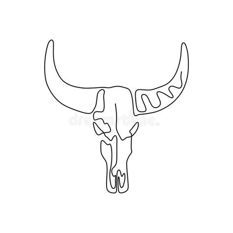 Continues line drawing of bull head vector illustration One Line Bull Tattoo, Long Horn Tattoo Outline, Bull Lines Tattoo, Cowboy Line Drawing, Western Line Drawing, Bull Outline Tattoo, Tattoo Designs Western, Bullhead Tattoo, Small Bull Tattoos