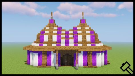 Carnival Minecraft, Minecraft Circus Tent, Minecraft Tent, Carnival Tent, Mc Builds, Minecraft Medieval, Tent Design, Circus Tent, Minecraft Blueprints