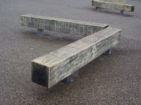 New fixed Oak Benches Landscaping With Railroad Ties, Railroad Ties Landscaping, Timber Bench Seat, Railroad Tie, House Garden Landscape, Railroad Ties, Railway Sleepers, Fire Pit Backyard, Garden Landscape