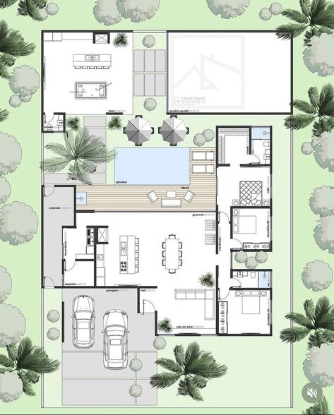 Pool House Plans, Courtyard House Plans, Beach House Plans, Small House Floor Plans, Architectural Floor Plans, Sims House Plans, Home Design Floor Plans, Modern House Facades, House Construction Plan