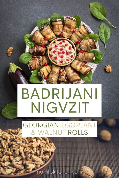 Walnut Rolls, Eggplant Appetizer, Eggplant Rolls, Vegan Appetizer, Georgian Cuisine, Georgian Food, Fried Eggplant, Walnut Recipes, Vegan Appetizers