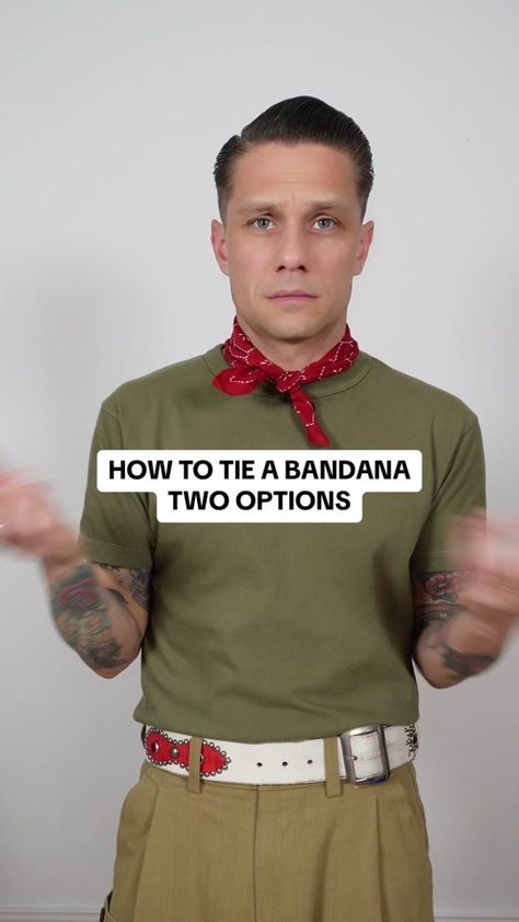 Bandana Tutorial, Tie A Bandana, Bandana Neck Tie, How To Tie Bandana, Bandana Outfit, Braid Styles For Men, Vintage Bandana, Bandana Neck, Look Books