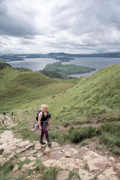 girl walking up will with loch in the background Scotland Travel Guide, Hill Walking, Loch Lomond, The Walk, Isle Of Skye, Scotland Travel, Beautiful Places In The World, Most Beautiful Places, Worth It