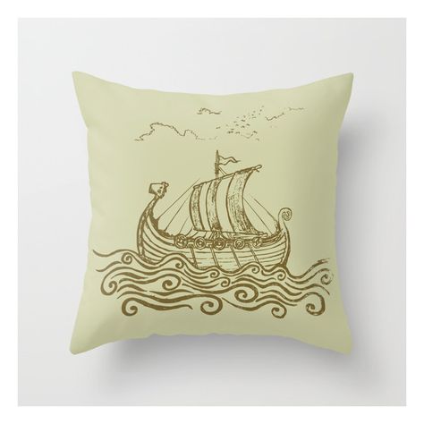 Viking Ship Throw Pillow (26 AUD) ❤ liked on Polyvore featuring home, home decor and throw pillows Viking Drawings, Norse Mythology Tattoo, Norwegian Vikings, Flash Ideas, Ship Poster, Viking Designs, Ship Tattoo, Viking Ship, Viking Symbols