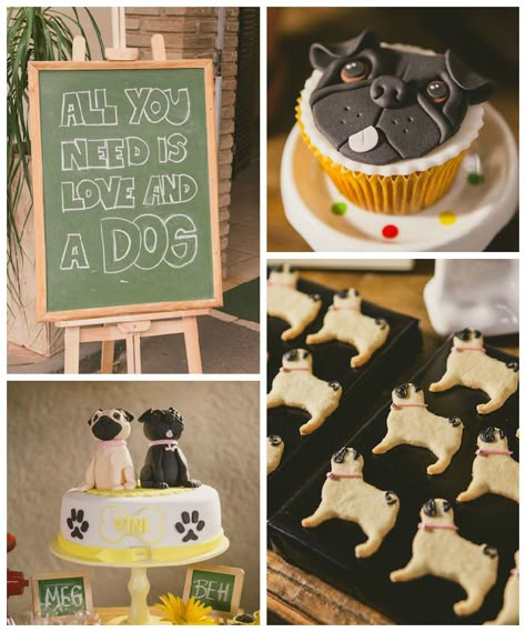 Pug Inspired Dog Party via Kara's Party Ideas KarasPartyIdeas.com #dogparty (2) Pug Party, Pug Cake, Puppy Pawty, Puppy Birthday Parties, Fu Dog, Pugs And Kisses, Pug Art, Dog Cakes, Puppy Birthday