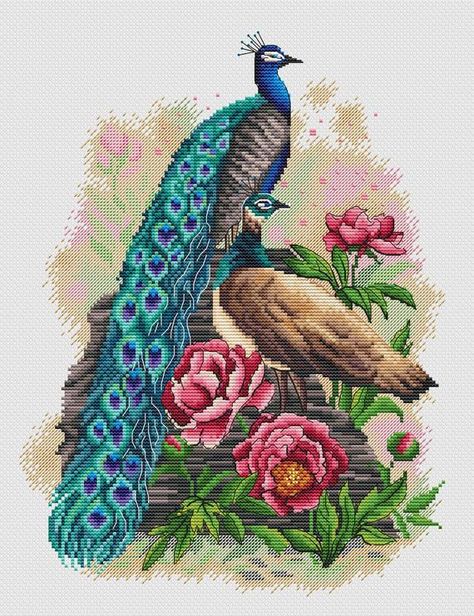 Peacock Cross Stitch Pattern, Bright Cross Stitch, Runners Table, Cross Stitch Pattern Maker, Free Cross Stitch Charts, Flower Cross, Pola Kristik, Cross Stitch Bird, Beaded Cross Stitch