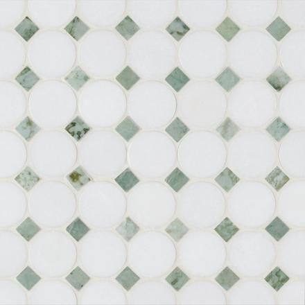 Thassos Marble | Thassos Mosaic Tiles Small Tiles Bathroom Floor, Green Mosaic Floor Tile, Light Green Bathroom Tile Ideas, White And Green Tile Bathroom, Victorian Tile Floor Bathroom, London Mosaic Tiles, 3 Tiles In Bathroom, Green And White Tiles Bathroom, Hexagon Tile Laundry Room Floor