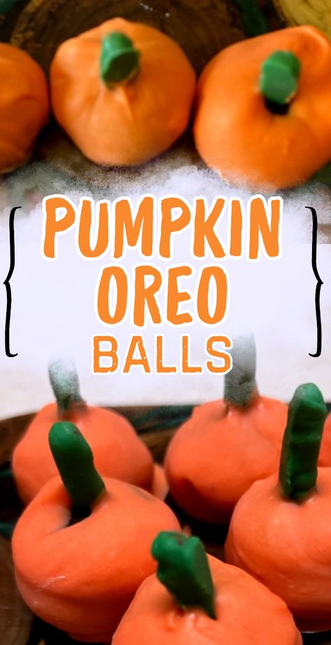 Easy Pumpkin-Shaped Oreo Balls Fall Desserts Cookies, Halloween Oreo Balls, Oreo Truffle Balls, Halloween Truffles, Truffle Balls, Oreo Balls Recipe, Oreo Truffle, Easy Halloween Party Food, Crushed Oreo