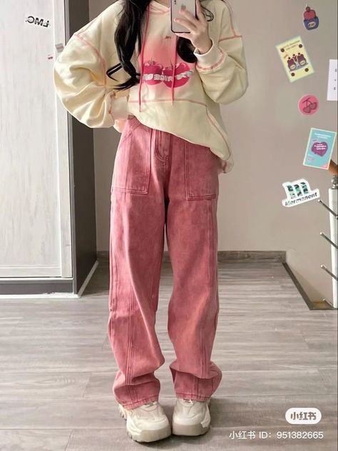 Korean Pink Fashion, Pink Pants Outfit, Outfit Korean Style, Baggy Clothes, Kawaii Fashion Outfits, Tomboy Style Outfits, Easy Trendy Outfits, Tomboy Fashion, Pink Outfits