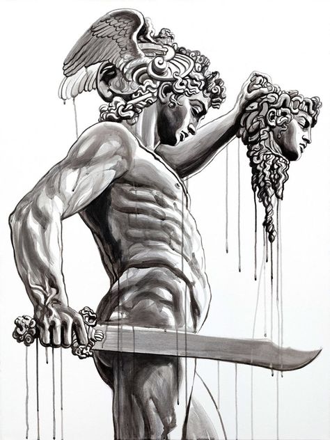 black & gray tattoo artist jun cha works across sculpture and painting in his creations Human Body Tattoo, Atlas Tattoo, Medusa Tattoo Design, Statue Tattoo, Greek Mythology Tattoos, Body Tattoo, Mythology Tattoos, Medusa Tattoo, Greek Tattoos