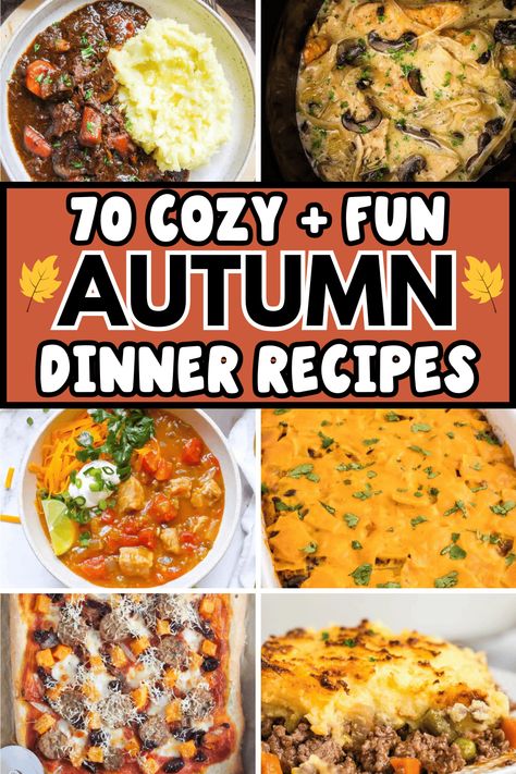 Fun fall dinner ideas to complete your autumn meal plan! These cozy fall dinner recipes include comfort food casserole, cheap soup recipes, healthy crock pot chicken fall recipes, quick easy beef fall dinners for two or family. Perfect fall cooking ideas for your September or October meal plan! From Sunday dinners to weeknight meals on cold rainy days, you’ll love these fall dinners. Or add them to your dinner party or supper club menu this autumn season. Fall food recipes dinner families. Football Sunday Food Dinners, Cold Day Food, Rainy Day Recipes Dinners, Fall Dinner Party Recipes, Autumn Dinner Party Recipes, Cozy Fall Dinner Recipes, Cheap Soup, Supper Club Menu, Cozy Fall Dinner