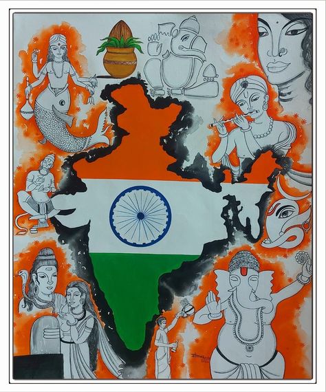 Art by Pratima Pandey Independence Drawing, Pratima Pandey, Mangal Pandey, Independence Day Drawing, School Drawing, Indian Independence, Preschool Art Activities, Mini Canvas Art, Drawings Simple