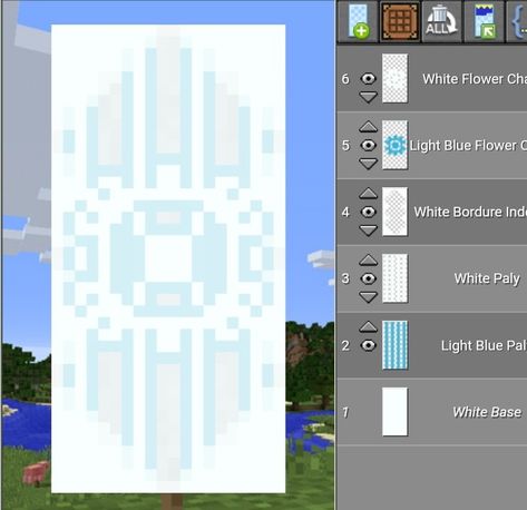 Minecraft Winter Banner Minecraft Ice Banner, Banner Designs Minecraft Cute, Cute Banners For Minecraft, Cute Banners In Minecraft, Flag Designs Minecraft, Banners On Minecraft, How To Make Cute Banners In Minecraft, Water Banner Minecraft, Flag Minecraft Banners