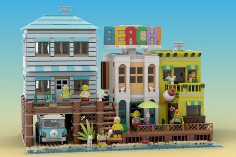 Lego Beach House, Lego Beach, One Room Apartment, Beach Boardwalk, Ice Cream Parlor, Building Techniques, Lego Group, An Ice Cream, Lego Building