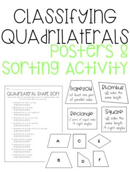 Quadrilateral Activities, Third Grade Geometry, Classifying Quadrilaterals, 2d Shapes, Sorting Activities, 5th Grade Math, Guided Math, Classroom Fun, Common Core Standards