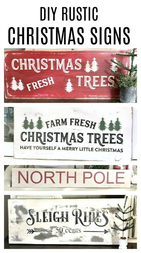 How to Make Rustic Christmas Signs | Homeroad Rustic Christmas Signs, Diy Christmas Signs, Farmhouse Christmas Signs, Diy Rustic Christmas, Christmas Signs Diy, Fresh Christmas Trees, Ideas Hogar, Christmas Signs Wood, Christmas Wood Crafts