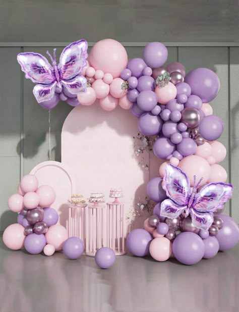 Fairy Theme Birthday Party, Γενέθλια Mickey Mouse, Butterfly Balloon, Butterfly Birthday Party Decorations, Butterfly Theme Party, Butterfly Birthday Theme, Pink Girl Birthday, Butterfly Balloons, Deco Ballon