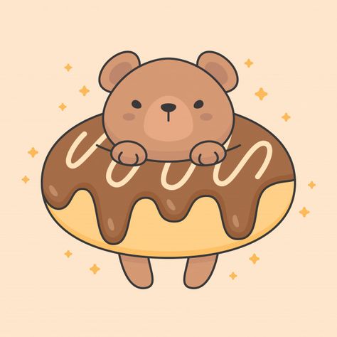 Doughnut Cartoon, Chocolate Doughnut, Character Vector, Animal Character, Vector Cartoon, Vector Character, Cartoon Character Design, Cute Bear, Cartoon Character