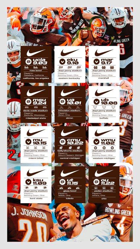 Tour Schedule Design, Athletic Schedule Poster, High School Football Schedule Design, Schedule Sports Graphic, Football Schedule Graphic, Sport Poster Design, Bowling Green, Graphic Design Photoshop, Schedule Design