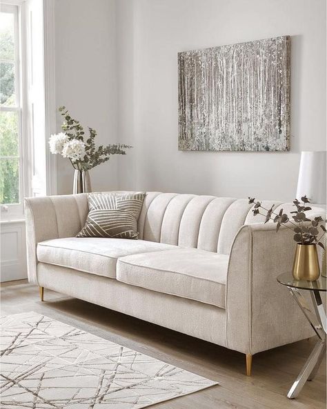 Cream Fabric Sofa Living Rooms, Sofa And Couches Living Rooms, Putty Sofa Living Room, Brown And Cream Sofa, Sofa For Cream Wall, Sofa Cushion Design Ideas, White And Gold Sofa, Cream Sofa Living Room Ideas, White And Cream Living Room