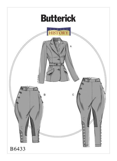 B6433 (Digital) Band Jacket, Costume Sewing Patterns, Pants Sewing Pattern, Riding Jacket, Equestrian Riding, Butterick Pattern, Costume Patterns, Riding Pants, Butterick Sewing Pattern