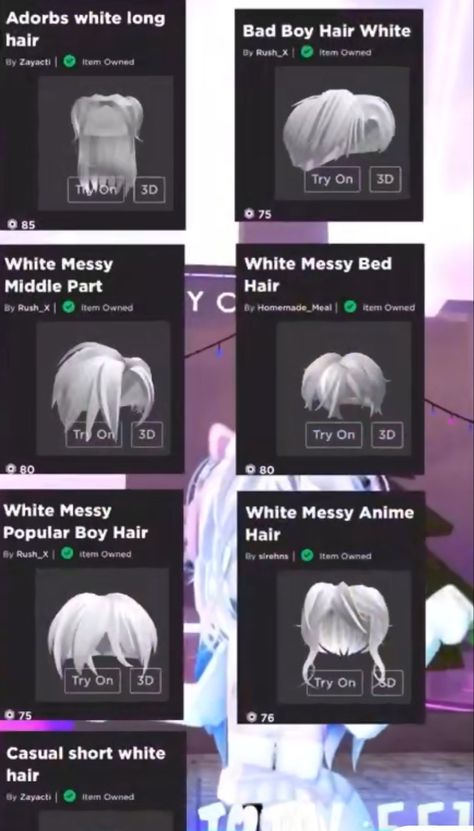 Roblox White Hair Combo, Roblox Hair, Anime Hair, White Hair, Short Hair Styles, Hair, Pins, White, Quick Saves