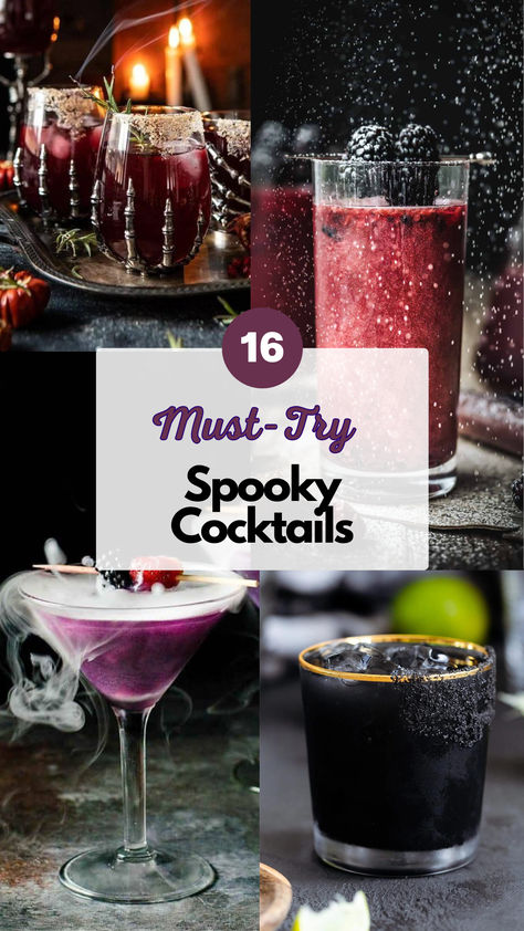 Spooky Cocktails Halloween Themed Cocktail Recipes, Spooky Batch Cocktails, Spooky Vodka Cocktails, Low Calorie Halloween Cocktails, Halloween Craft Cocktails, Fun Themed Cocktails, Spooky Mixed Drinks, Gin Halloween Cocktails, Spooky Halloween Cocktails