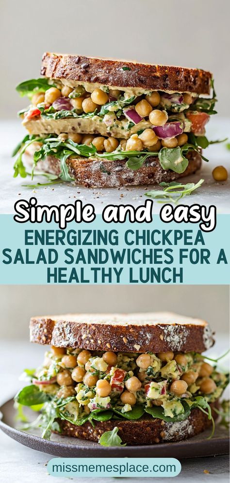 Fuel your day with these energizing chickpea salad sandwiches! Packed with protein-rich chickpeas, fresh veggies, and creamy dressing, these sandwiches are the perfect vegetarian meal. Ideal for lunch or a light dinner, they offer a satisfying bite while being incredibly easy to prepare. Customize with your favorite spices and herbs for an extra flavor kick. Plus, they store well for meal prep, making it simple to enjoy nutritious eating throughout the week. Chickpea Salad Sandwich, Creamy Dressing, Vegetarian Meal, Quick Weeknight Meals, Light Dinner, Quick Lunches, Chickpea Salad, Salad Sandwich, Spices And Herbs