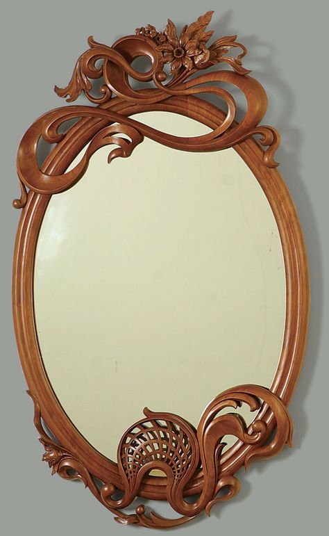 Article Image Art Nouveau Mirror, Nouveau Mirror, Art Nouveau Furniture, Ornate Mirror, Wooden Mirror, Wood Carving Art, Wood Mirror, Fine Woodworking, Mirror Designs