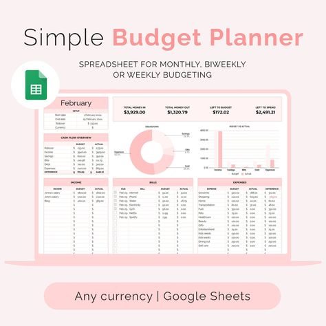 Cute Budget Planner for Google Sheets monthly_budget_free_printable #budgetmums #template_jadwal Cute Spreadsheet, Aesthetic Spreadsheet, Cute Budget Planner, Easy Budget Template, Excel Budget Spreadsheet Templates, Spreadsheet Aesthetic, Budget Spreadsheet Free, Google Sheets Dashboard, Spreadsheet Ideas