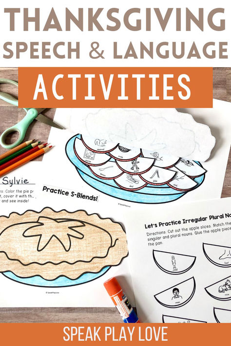 picture of apple pie articulation activity for speech therapy Wh Questions Games, Thanksgiving Speech Therapy, Speech Therapy Thanksgiving, Fall Speech Therapy, Thanksgiving Speech, Speech Therapy Themes, Speech And Language Activities, Speech Therapy Activities Preschool, Speech Crafts