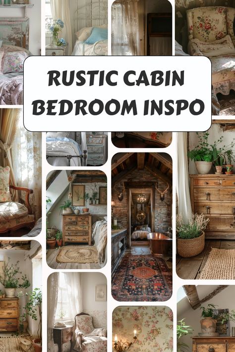 Get the rustic cabin aesthetic in your bedroom with these tips and decor ideas. Outdoorsy Guest Bedroom, Cabin Bedroom Ideas Rustic, Cabin Bedroom Aesthetic, Rustic Cottage Bedroom, Log Bed Frame, Rustic Cabin Bedroom, Cabin Bedroom Ideas, Floral Armchair, Light Blue Pillows