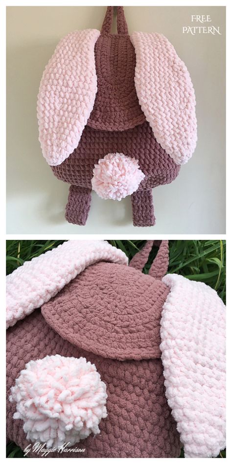 Bunny Backpack Free Crochet Pattern Backpack Crochet, Crochet Backpack Pattern, Bunny Backpack, Crochet Backpack, Crochet Bag Pattern Free, Bag Pattern Free, Pola Amigurumi, Bunny Crochet, Backpack Free