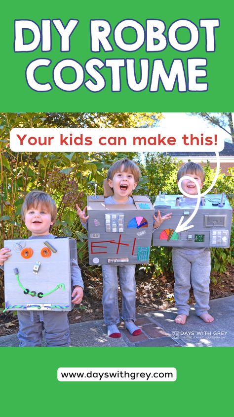 Three little boys in robot costumes made from recycled items. Easy Toddler Games, Kindergarten Money Activities, Cardboard Box Activities, Robot Costume Diy, Art Ideas For Toddlers, Cardboard Crafts For Kids, Toddler Fine Motor, Money Kindergarten, Box Activities