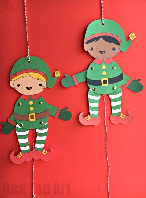 Elf Workshop, Kindergarten Christmas Crafts, Elf Crafts, Red Ted Art, Easy Elf, Paper Puppets, Puppet Crafts, Christmas Paper Crafts, Santa's Little Helper