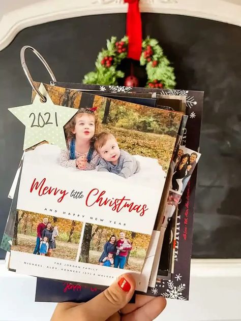 How to store your Christmas cards. Christmas card organization and storage ideas. Saving Christmas Cards Ideas, Christmas Card Storage, How To Display Christmas Cards, Card Organization, Airplane Birthday Party, Fringe Backdrops, Christmas Organization, Baby Shower Brunch, Gift Tags Diy