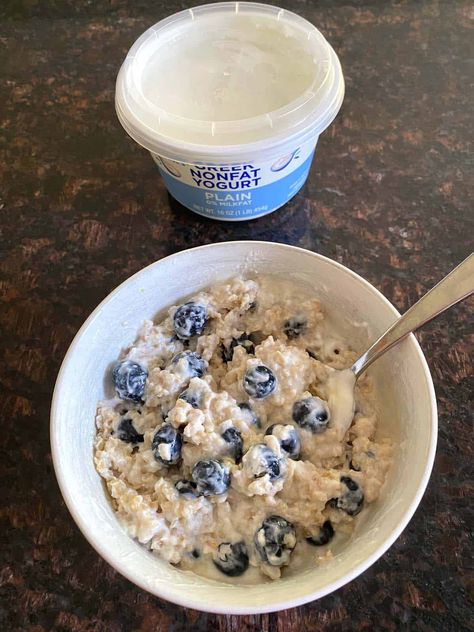 Enjoy Greek Yogurt Oatmeal for a filling and yummy breakfast or snack! Load it up with your favorite toppings. Plus, get a boost of protein from the Greek yogurt. Banana Oatmeal Cookies Healthy, Greek Yogurt Oatmeal, Raisin Salad, Cranberry Walnut Salad, Yogurt Oatmeal, Best Potato Salad Recipe, Make Greek Yogurt, Oatmeal Breakfast Bars, Banana Oatmeal Cookies