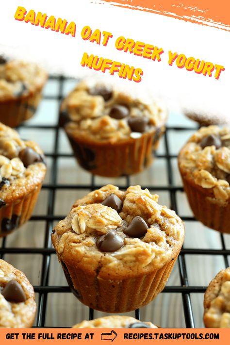 Indulge in a wholesome breakfast delight with our Banana Oat Greek Yogurt Muffins. Packed with ripe bananas, hearty oats, and creamy Greek yogurt, these muffins offer a nutritious start to your day without compromising on flavor. Ideal for meal prep or a quick on-the-go snack, each bite is filled with natural sweetness and fiber-rich ingredients. Discover this healthy recipe that's both easy to make and a family favorite. Perfect for those seeking a guilt-free treat that satisfies both taste and nutritional needs. Greek Yogurt Oatmeal Muffins, Healthy Yogurt Muffins, Yogurt And Banana Recipes, Banana Oat Greek Yogurt Muffins, Banana And Greek Yogurt Recipes, Banana Recipes Overripe Easy Healthy, Healthy Banana Muffins With Greek Yogurt, Fiber Rich Snacks, Greek Yogurt Muffins Healthy