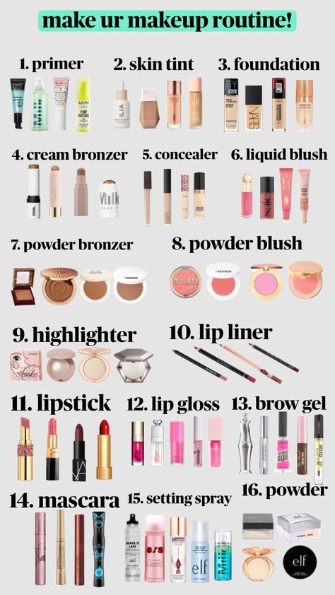 #preppy #makeup #makeuproutine #make Makeup Ideas Preppy, Make Up You Need To Get, Preppy Makeup Tutorial, Makeup Items List, Cute Makeup Looks For School, Preppy Makeup Look, Preppy Makeup Products, Makeup Looks For School, Makeup Routine Guide