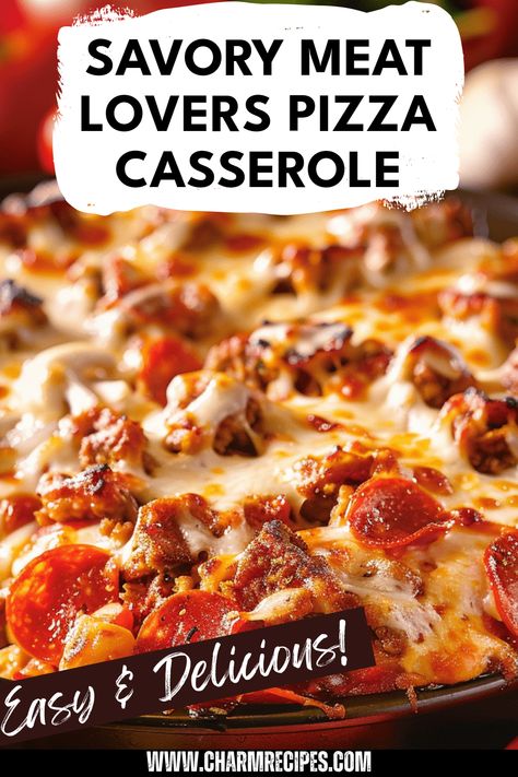 If you're a fan of hearty dishes, this Meat Lovers Pizza Casserole is perfect for you! It marries the rich flavors of bacon, sausage, and pepperoni, giving you a taste of barbecue pizza goodness in every bite. This comforting casserole is simple to prepare, making it ideal for dinner on busy weeknights. Serve it up hot, topped with gooey cheese and your favorite pizza toppings. Discover how to create a mouth-watering meat lovers dish the whole family will love, combining ingredients for a filling meal that satisfies any craving. Loaded Meat Lovers Pizza Casserole, Meat Lovers Pizza Recipe, Cheesy Beef Pizza Casserole, Sausage Pizza Casserole, Meat Lovers Pizza Casserole, Pepperoni Pizza Casserole Recipe, Pepperoni Pizza Casserole, Pizza Casserole Recipe, Pizza Craving